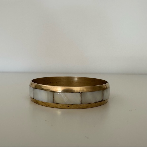 Anthropologie Vintage Brass and Mother of Pearl Cuff Bracelet - Picture 1 of 5